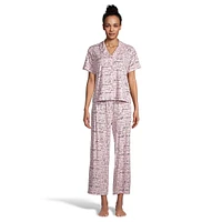 Ensemble 2 pièces chemise à manches courtes et col cranté pyjama Capri