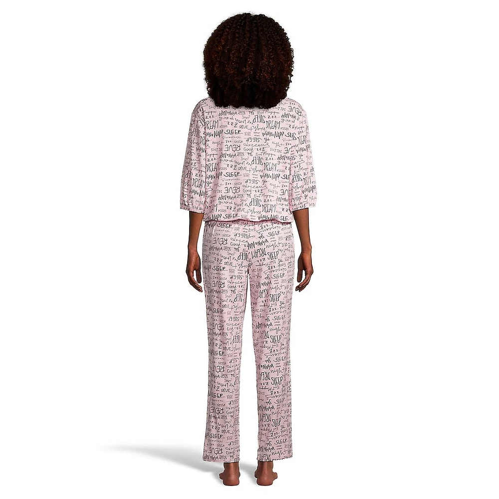 Ensemble pyjama 2 pièces avec haut à manches trois-quarts bouffantes et pantalon