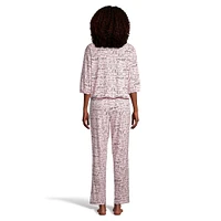 Ensemble pyjama 2 pièces avec haut à manches trois-quarts bouffantes et pantalon