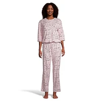 2-Piece Puffy Three-Quarter Sleeve Top & Pant Pyjama Set