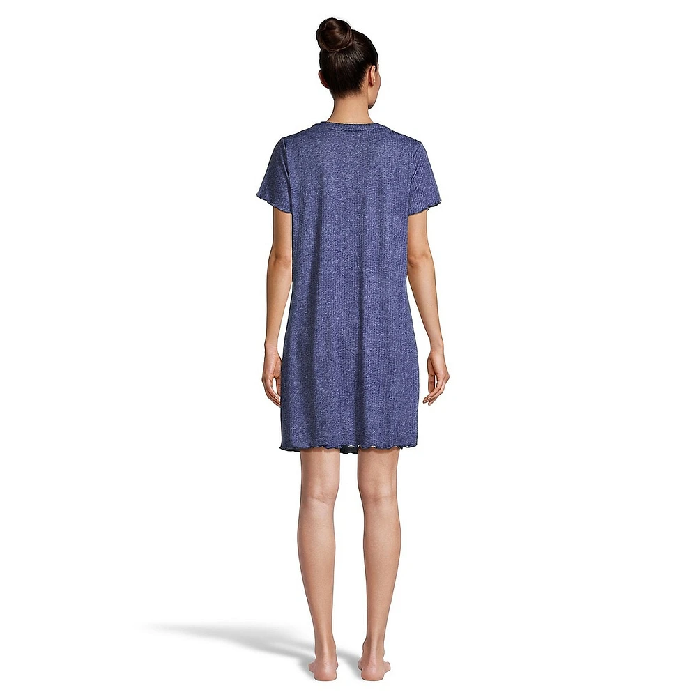 Shirred V-Neck Sleepshirt With Picot & Merrow Edging