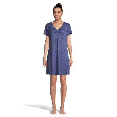 Shirred V-Neck Sleepshirt With Picot & Merrow Edging