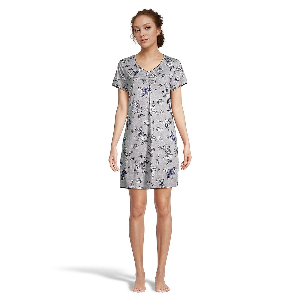 V-Neck Sleepshirt With Picot Edging & Shirring