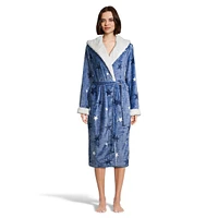 Faux Shearling-Trim Plush Wrap Robe