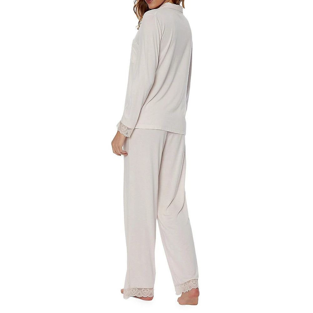 2-Piece Bamboo Lace-Trim Pyjamas Set