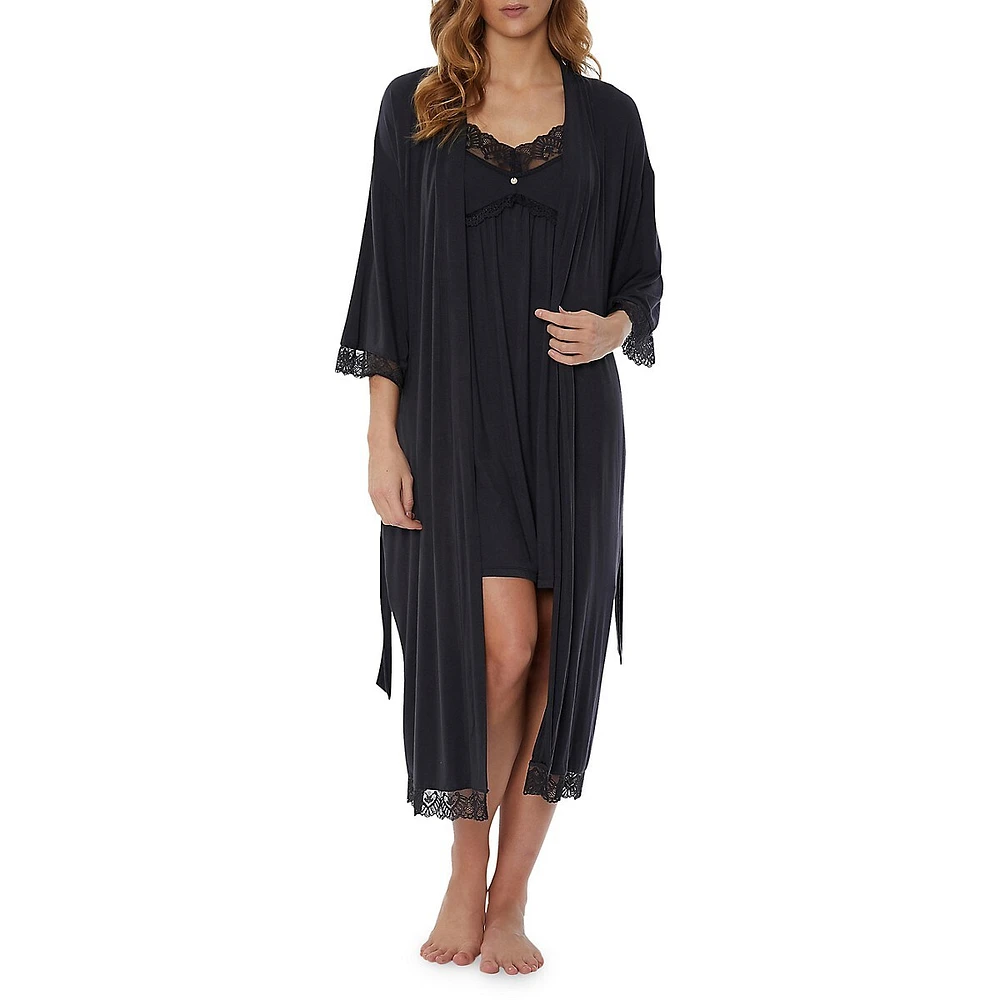 Bamboo Lace-Trim Kimono Wrap Robe