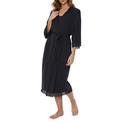 Bamboo Lace-Trim Kimono Wrap Robe