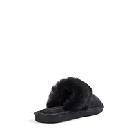 Faux Fur-Cuff Quilted-Microfibre Mule Slippers