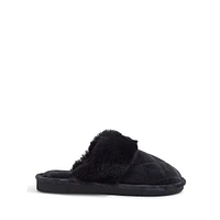 Faux Fur-Cuff Quilted-Microfibre Mule Slippers