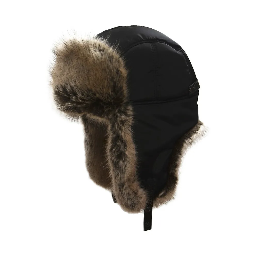 Faux Fur-Trim Aviator Hat