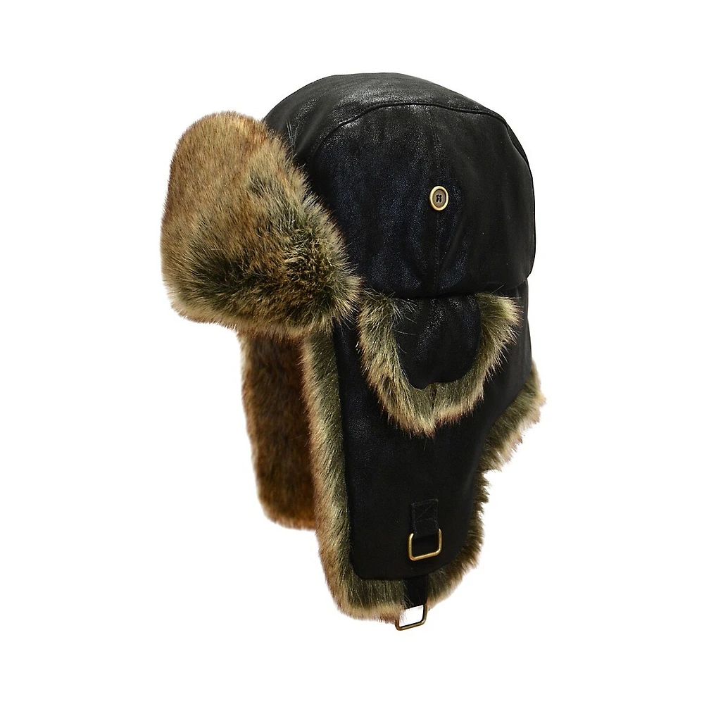 Faux Fur-Trim Aviator Hat