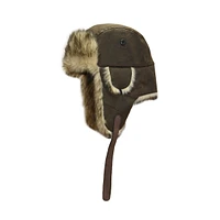 Waxed Cotton Aviator Hat With Faux Fur Trim