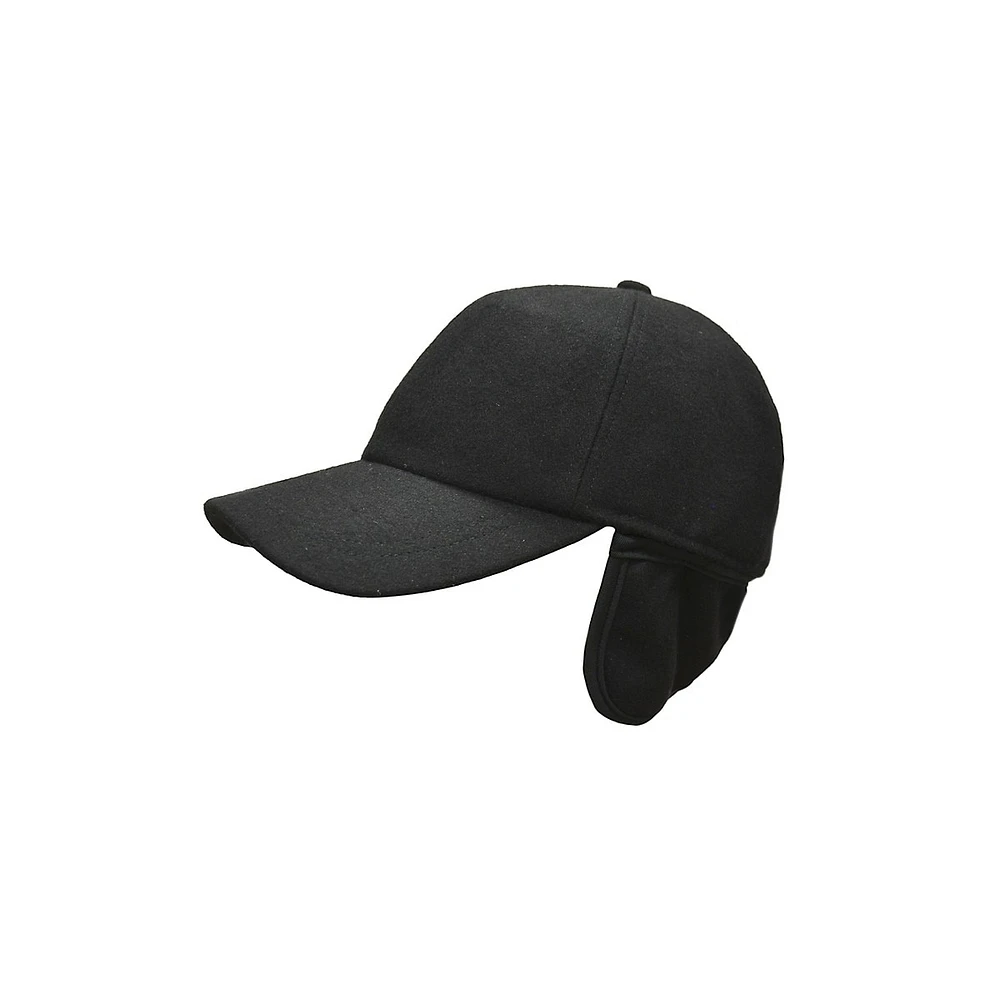 Wool-Blend Ball Cap With Fleece-Lined Drop-Down Earband