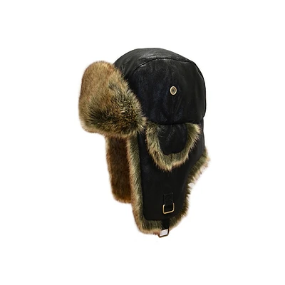 Faux Leather Aviator With Fur Trim