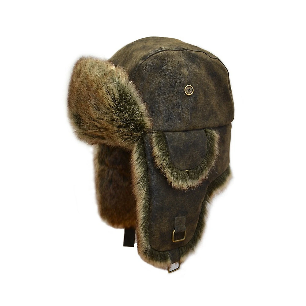 Faux Leather Aviator With Fur Trim