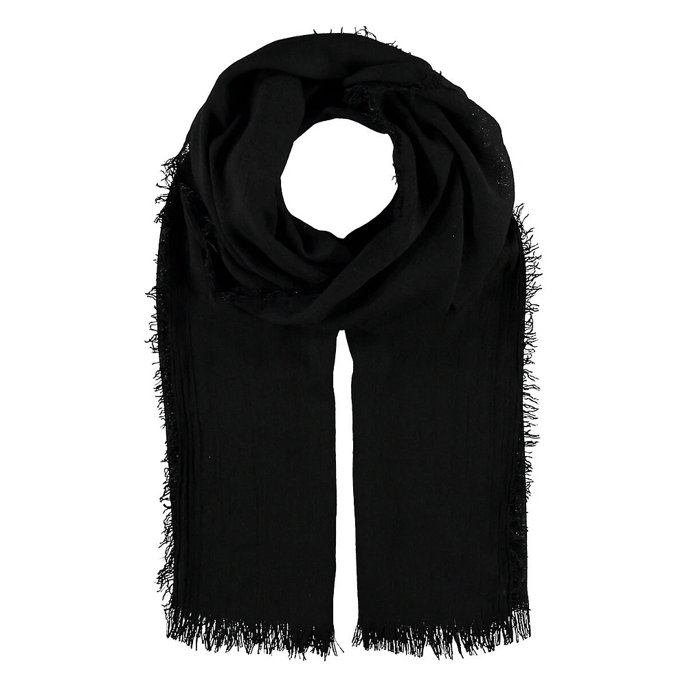 Lightweight Frayed-Hem Wrap Scarf