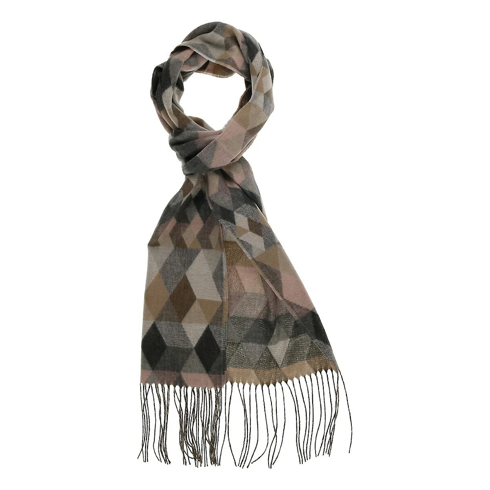 Fringed Geometric-Print Scarf