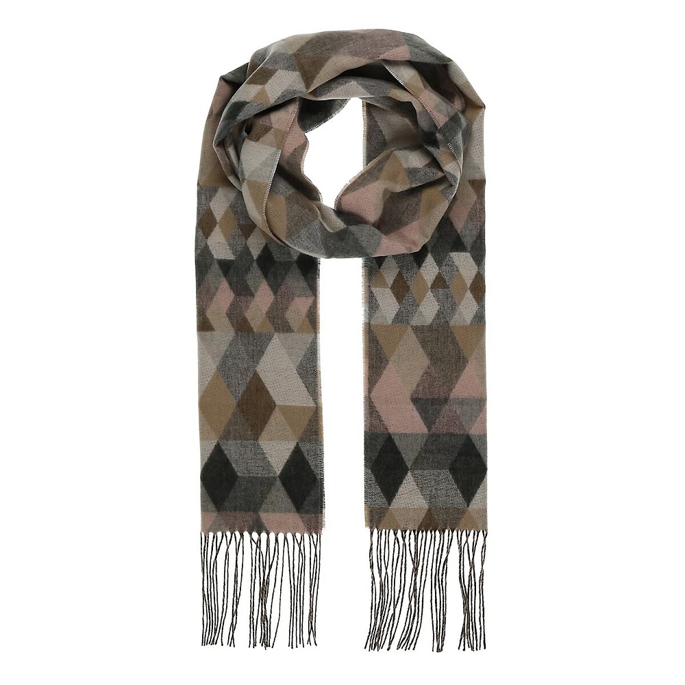 Fringed Geometric-Print Scarf