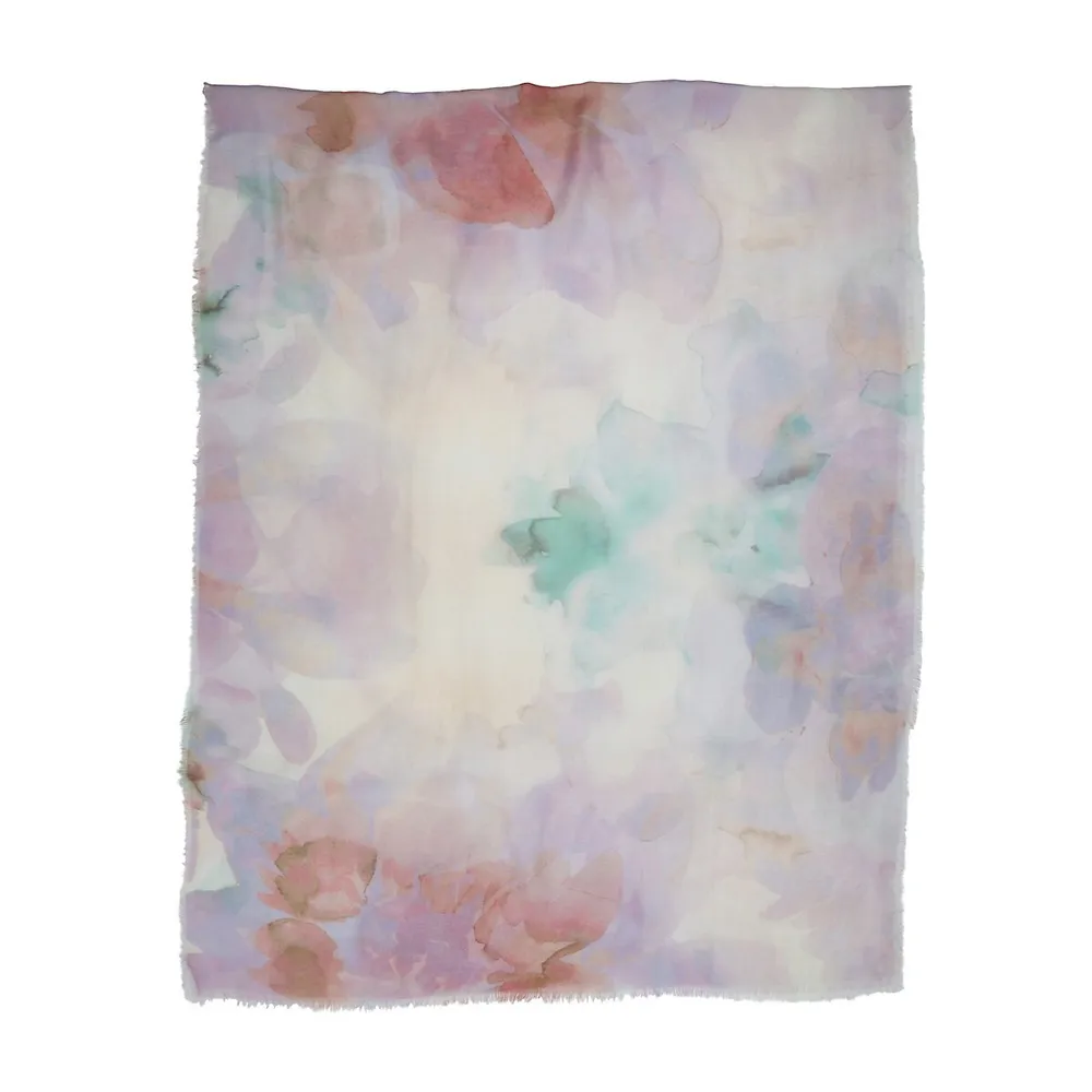 Watercolour Floral Frayed-Hem Scarf