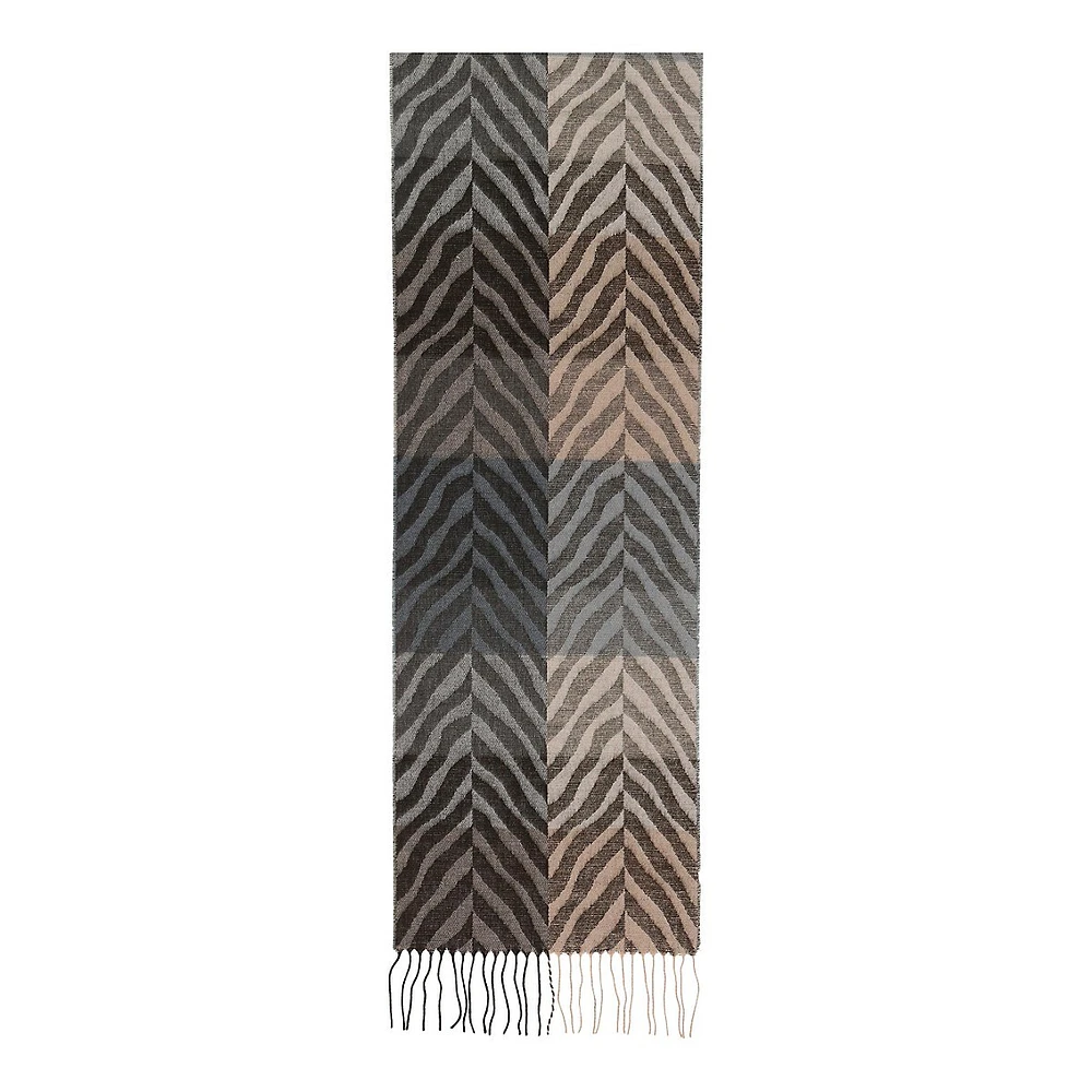 Fringed Animal-Print Colourblock Scarf