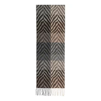 Fringed Animal-Print Colourblock Scarf