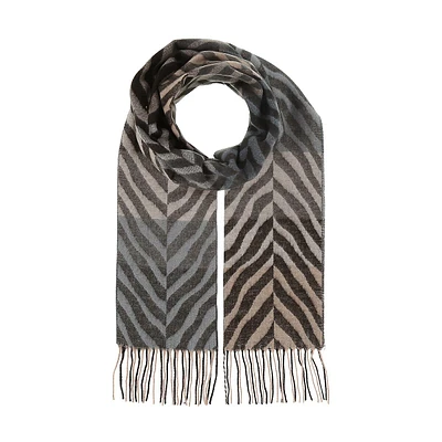 Fringed Animal-Print Colourblock Scarf