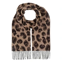 Fringed Animal-Print Scarf