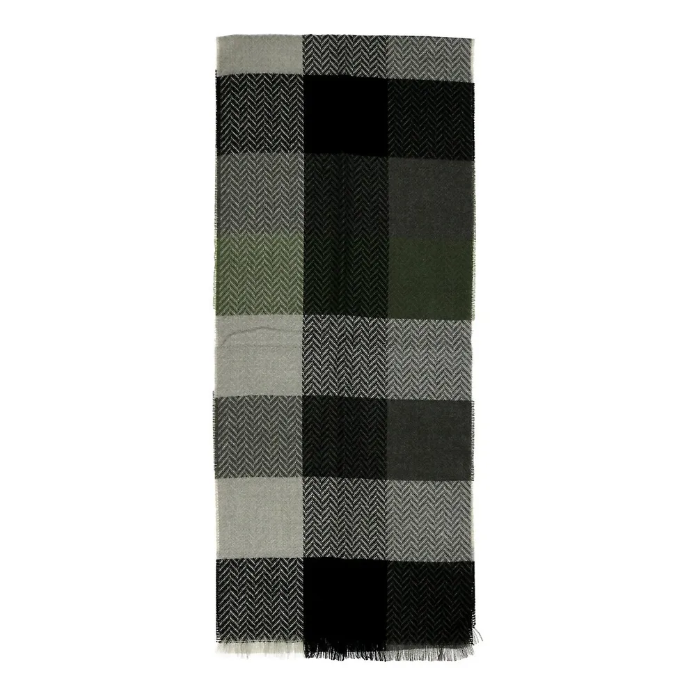 Fringe-Trim Check Scarf