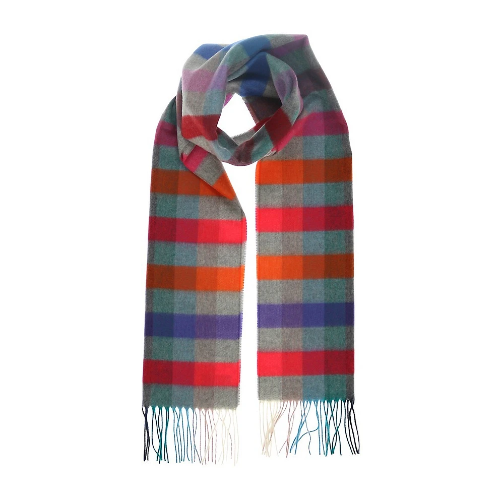 Fringed Ombré Check Scarf