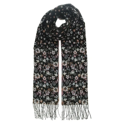 Fringed Floral-Print Scarf