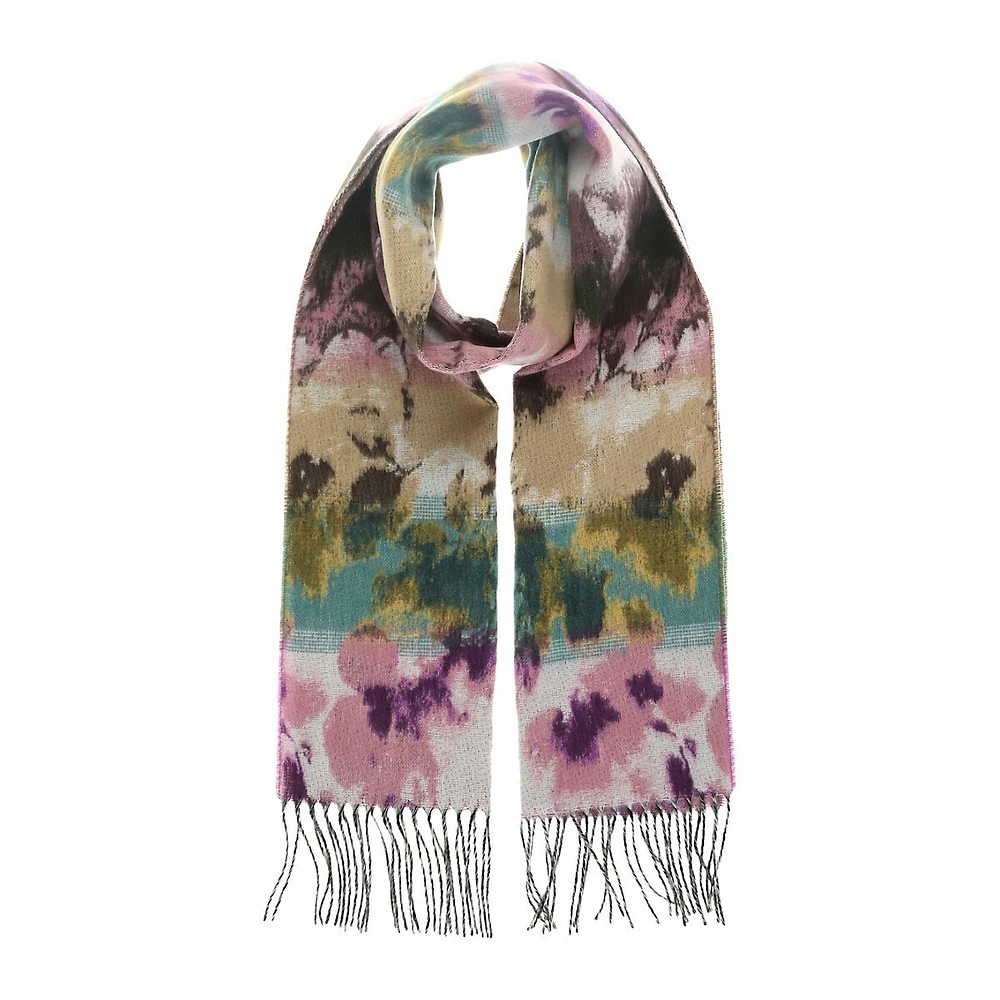 Fringed Abstract Floral Scarf