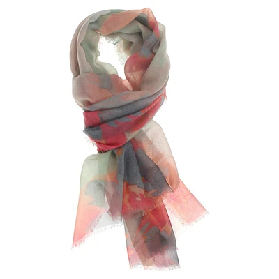 Watercolour Floral Frayed-Hem Scarf
