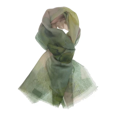 Watercolour Floral Frayed-Hem Scarf