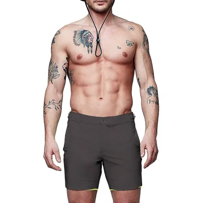2-In-1 Knit-Boxer-Brief Tailored Swim Shorts