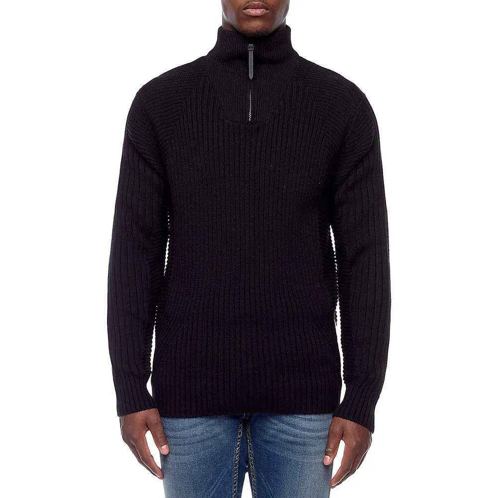 Quarter-Zip Plated Knit Sweater