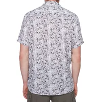 Printed Short-Sleeve Linen-Blend Shirt