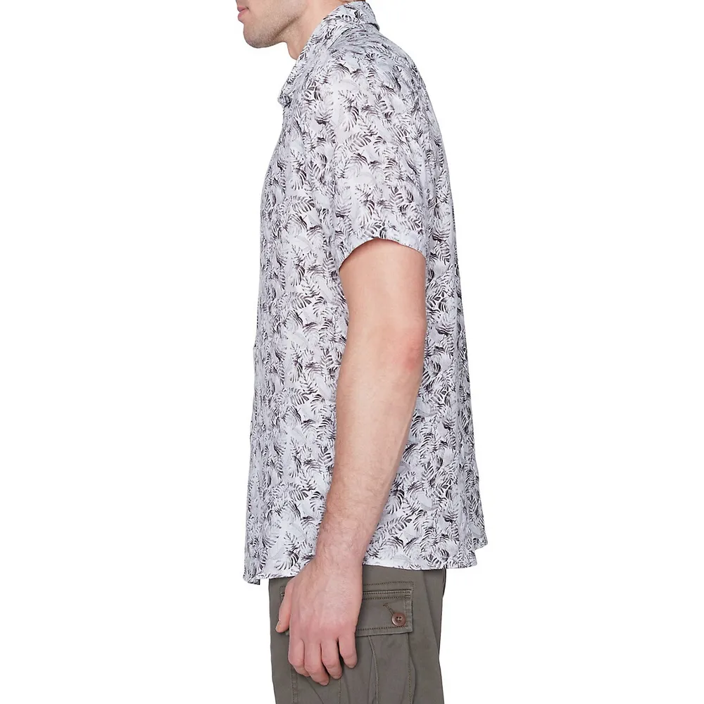Printed Short-Sleeve Linen-Blend Shirt