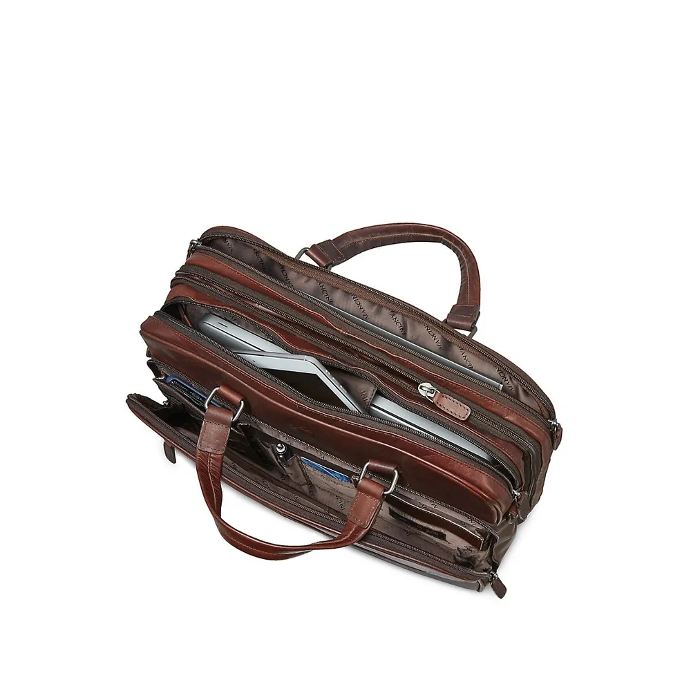 Buffalo Expandable Double-Compartment Leather Briefcase