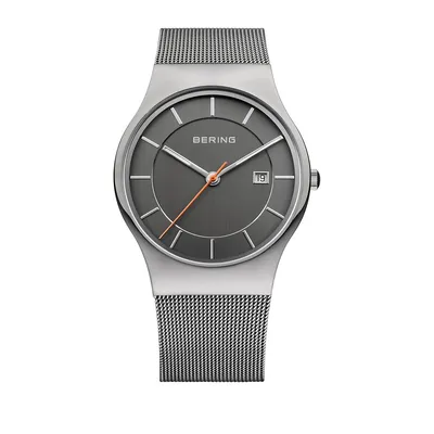 Classic Analog Grey Stainless Steel Mesh Watch