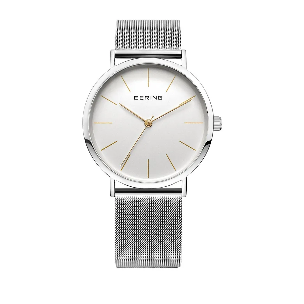 Classic Analog Stainless Steel Mesh Bracelet Watch