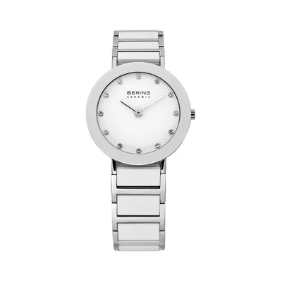 White Dial Ceramic Stainless Steel and Crystal Element Bracelet Watch