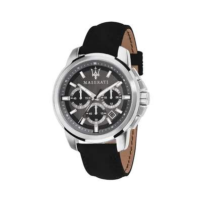 Successo Stainless Steel & Leather-Strap Watch
