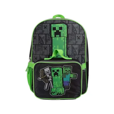 Minecraft Creeper 16" Backpack With Lunch Box
