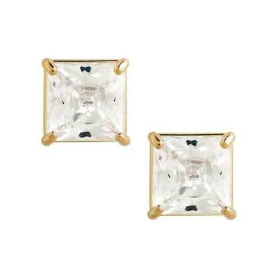 14K Gold Square Cubic Zirconia Earrings