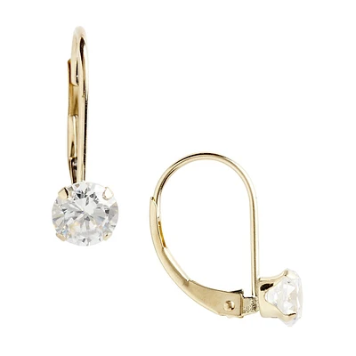 14K Yellow Gold Cubic Zirconia Leverback Earrings