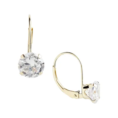 14K Yellow Gold And Round Cubic Zirconia Leverback Earrings