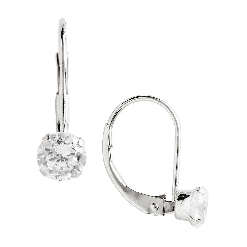 Boucles d'oreilles en or blanc 14 k avec zircons cubiques taille ronde de 5 mm et fermoir