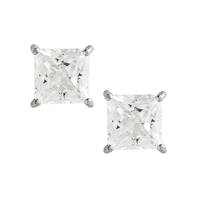 Boucles d'oreilles en or blanc 14 k avec zircons cubiques taille carrée de  mm x  mm