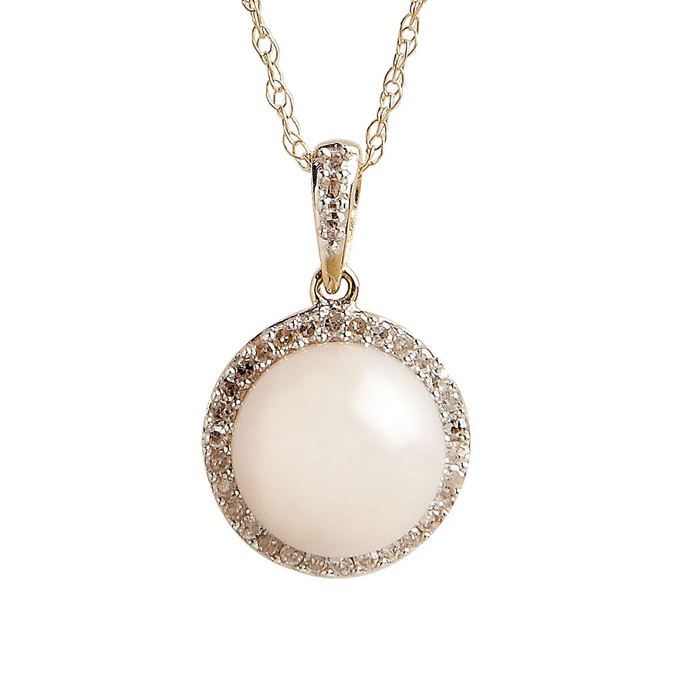 10K Yellow Gold 0.13ct Diamond and Pearl Pendant