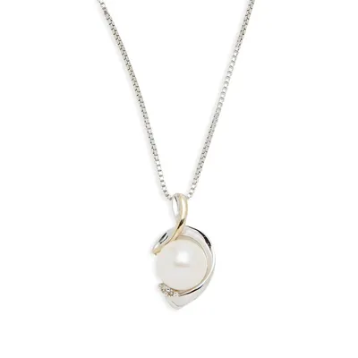 Sterling Silver and 14K Yellow Gold Pearl and Diamond Pendant Necklace